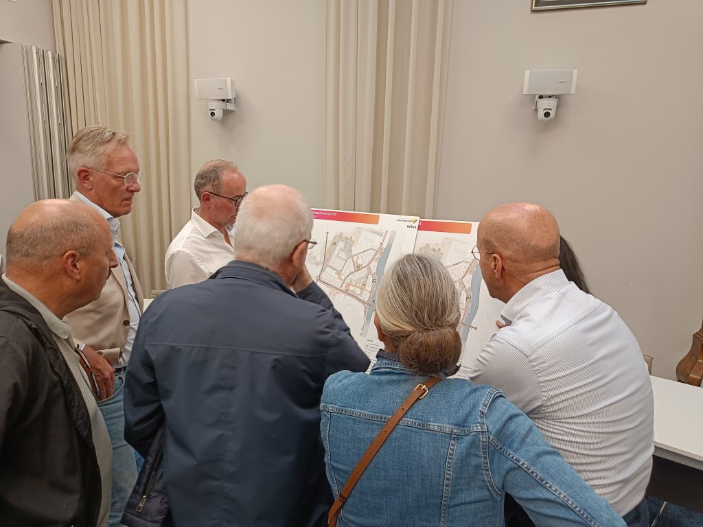 Een groepje van 6 mensen kijkt naar een presentatiebord met een scenario van het Sleutelkwartier
