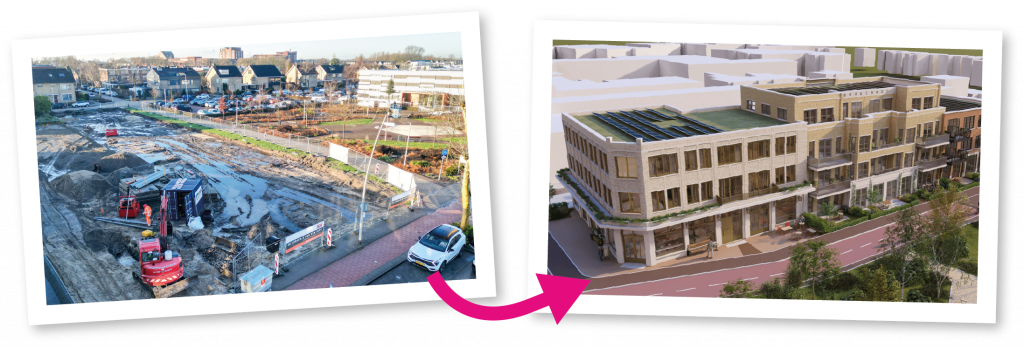 Links de situatie 2025, rechts een impressie van hoe het eruit komt te zien.